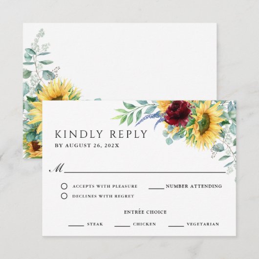 Rustieke Boho Zonnebloemen Bruiloft RSVP Kaartje (Voorkant / Achterkant)