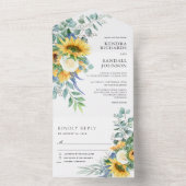 Rustieke Boho Zonnebloemen en Rozen Bruiloft All In One Uitnodiging (Binnen)