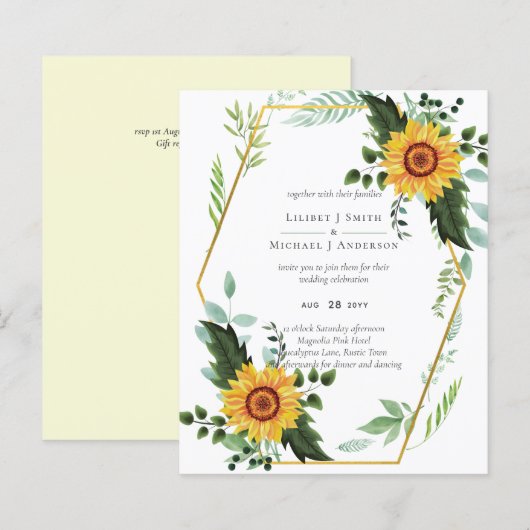 Rustieke BOHO Zonnebloemen Groene Huwelijksdecorat (Voorkant / Achterkant)