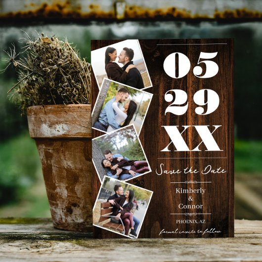 Rustieke Bold Vier Foto Save the Date