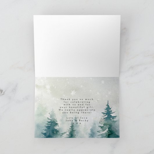 Rustieke bomen winter bos bruiloft dank u kaart (Binnen)