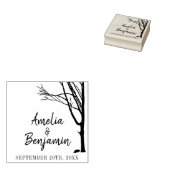 Rustieke boom bruid bruidegom namen bruiloft 	rubberstempel (Gestempeld)