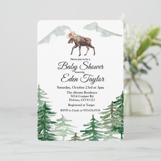 Rustieke Boom Eland Baby Shower Uitnodiging (Staand voorkant)