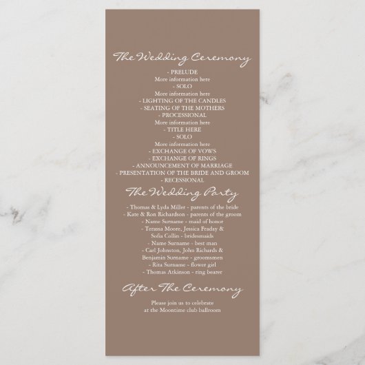 Rustieke boom en gesneden hart bruiloft programma' programma (Achterkant)