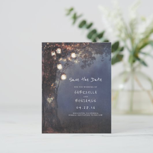 Rustieke boom en Mason Jar Lights Save the Date Aankondigingskaart (Staand voorkant)