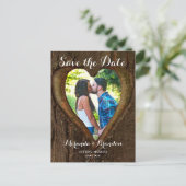 Rustieke Boom Hart Foto Save the Date Bruiloft Briefkaart (Staand voorkant)