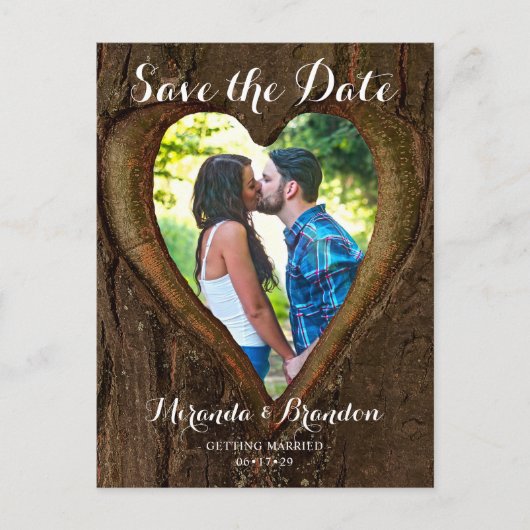 Rustieke Boom Hart Foto Save the Date Bruiloft Briefkaart (Voorkant)
