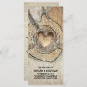 Rustieke boom hout hart carving bruiloft programma (Voorkant / Achterkant)