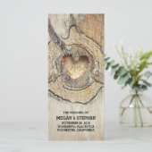 Rustieke boom hout hart carving bruiloft programma (Staand voorkant)