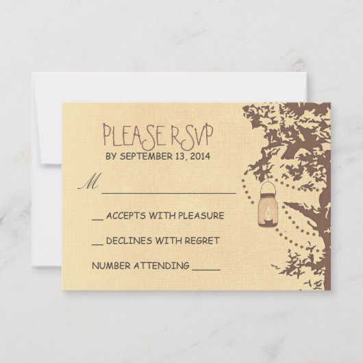 Rustieke boom & metselaar potten bruiloft rvp RSVP kaartje (Voorkant)