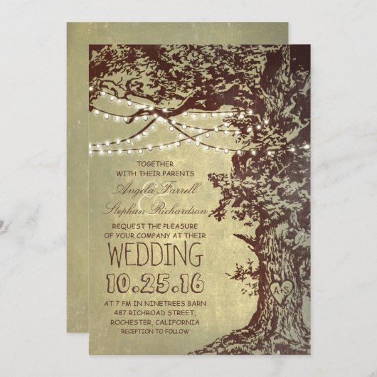 Rustieke boom & string lichten bruiloft uitnodigin kaart (Voorkant / Achterkant)