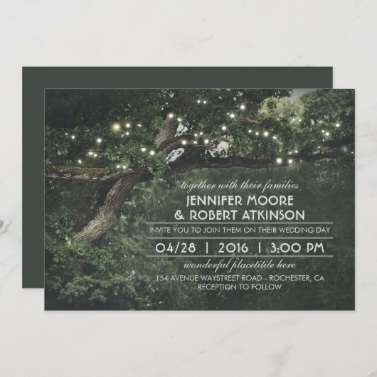 Rustieke Boom String Lights Bos Bruiloft Kaart (Voorkant / Achterkant)