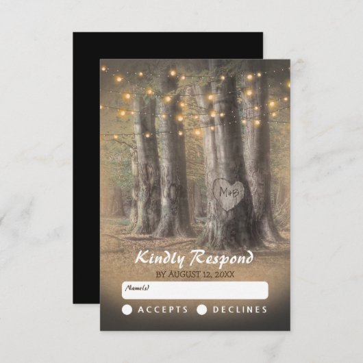 Rustieke Boom & String Lights Bruiloft RSVP (Voorkant / Achterkant)