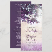 Rustieke boompjes en liefdesvogels paarse huwelijk programma (Voorkant / Achterkant)