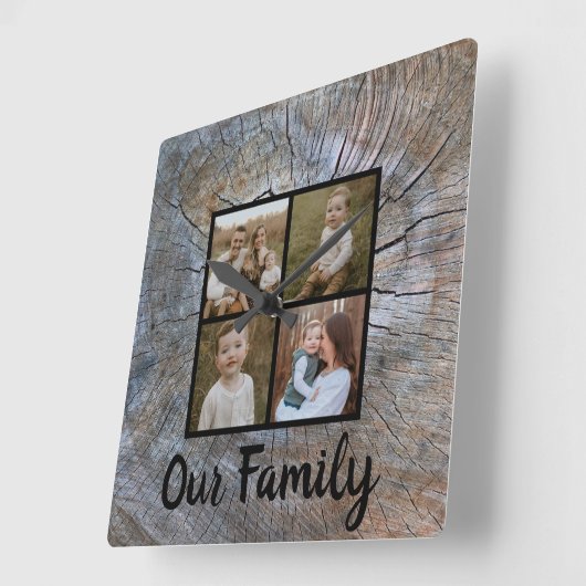 Rustieke boomring verontruste houtnerf rustieke bo vierkante klok (Hoek)