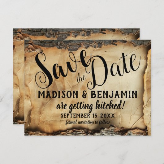 Rustieke boomschors  perkament papier bruiloft briefkaart (Voorkant / Achterkant)