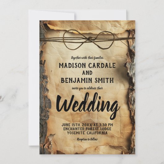Rustieke boomschors perkament papier bruiloft kaart