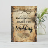 Rustieke boomschors perkament papier bruiloft kaart (Staand voorkant)