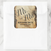 Rustieke boomschors  perkament trouwgunst vierkante sticker (Tas)
