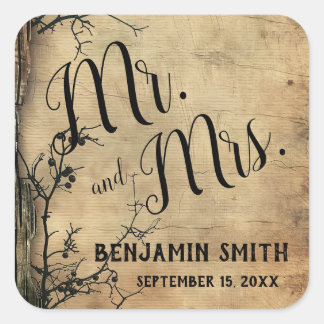 Rustieke boomtak  bruin bruiloft gunst vierkante sticker