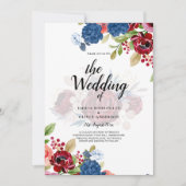 Rustieke bordeaux blauwe bloemige bruiloft kaart (Voorkant)