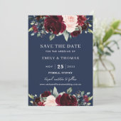 Rustieke Bordeaux Roze Navy Bloemige Groene Huweli Save The Date (Staand voorkant)