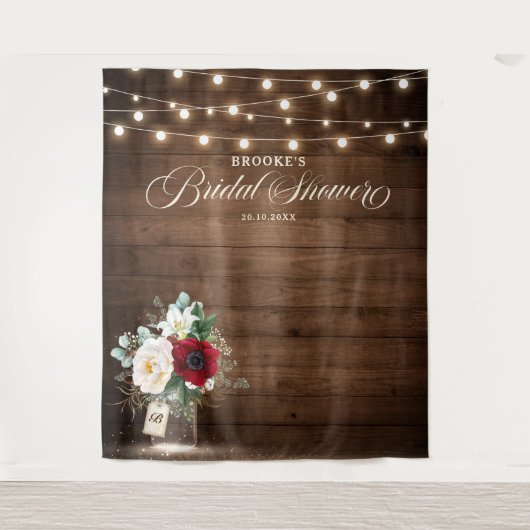 Rustieke bordeauxkleurige bloempot bruiloft wandkleed (Voorkant)