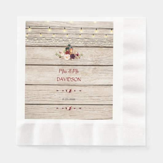 Rustieke bordeauxrode bloemenlantaarn oude schuur  servet (Voorkant)