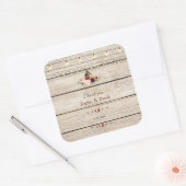 Rustieke bordeauxrode bloemlantaarn oude schuur br vierkante sticker (Envelop)