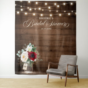 Rustieke bordeauxrode bloempot bruiloftsfeest wandkleed