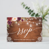 Rustieke bordeauxrode jarenlichten kalligrafie bru RSVP kaartje (Staand voorkant)