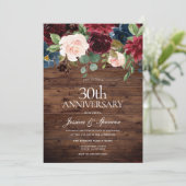 Rustieke bordeauxrode wijn 30e trouwdag kaart (Staand voorkant)