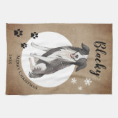 Rustieke Border Collie Tekening Pauw Vrolijk Kerst Theedoek (Horizontaal)