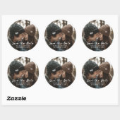 Rustieke Borstel Script Bruiloft Bewaar de datum F Ronde Sticker (Vel)