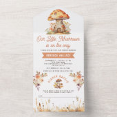 Rustieke bos bos paddenstoel baby shower all in one uitnodiging (Binnen)