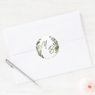 Rustieke bos bosgroen initialen bruiloft ronde sticker