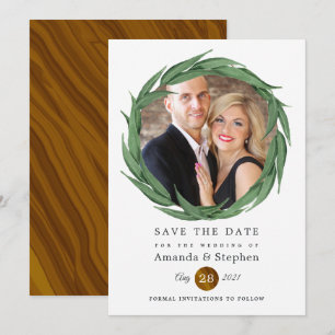 Rustieke bos bruiloft groen save the date