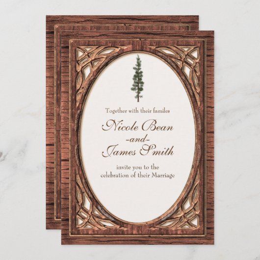 Rustieke bos dennenappel en boom tweekleurige uitn kaart (Voorkant / Achterkant)