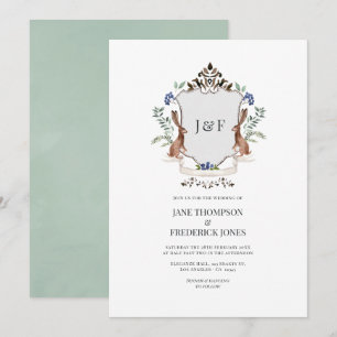 Rustieke Bos Heraldiek Monogram Haas Bruiloft Kaart