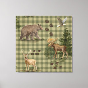 Rustieke bosbeer eland arend waterverf canvas afdruk
