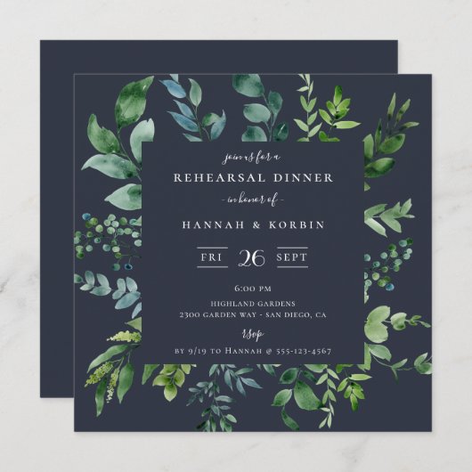 Rustieke bosbegroeiing marineblauwe proefdiners kaart (Voorkant / Achterkant)