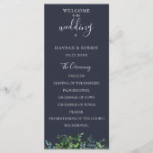 Rustieke bosbegroeiing Navyblauw Bruiloft Programma (Voorkant)