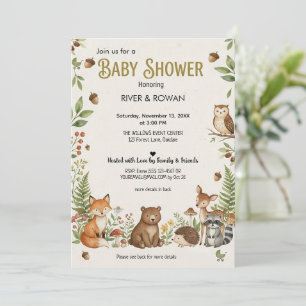 Rustieke Bosdieren All-in-One Baby Shower Uitnod Kaart