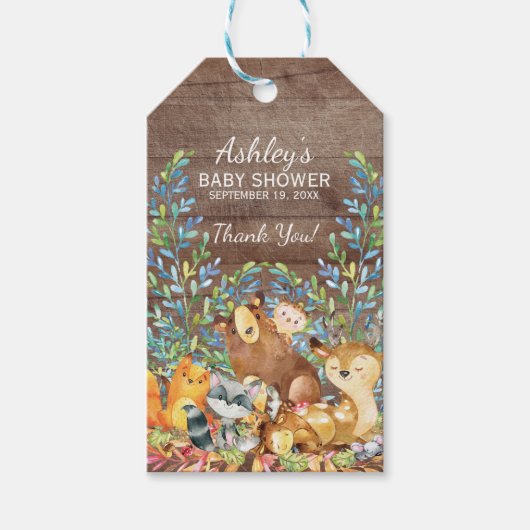 Rustieke bosdieren Baby shower Favor Gift Label Cadeaulabel (Voorkant)