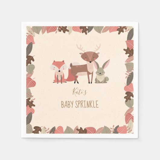 Rustieke Bosdieren Baby Sprinkle / Shower Servet (Voorkant)