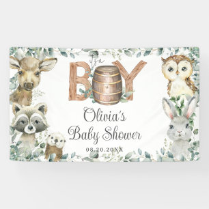 Rustieke bosdieren jongen Baby shower achtergrond Spandoek
