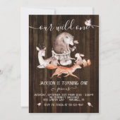 Rustieke bosdieren Wild One Birthday Kaart (Voorkant)