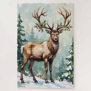 Rustieke Bosrendier Elegante Kerst Kunst Legpuzzel