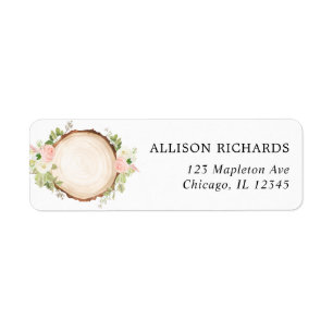 Rustieke bosrijke blush roze wit bloemenhouten pla etiket