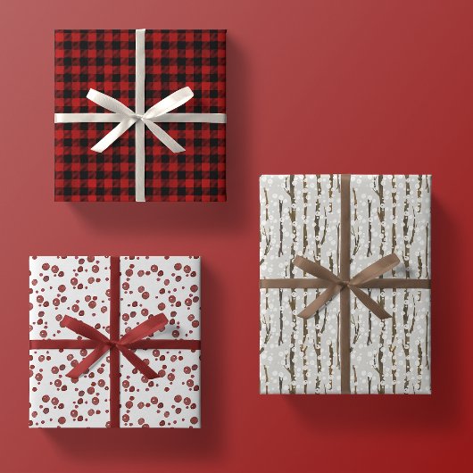 rustieke bosrijke kerst cadeau inpakpapier trio
